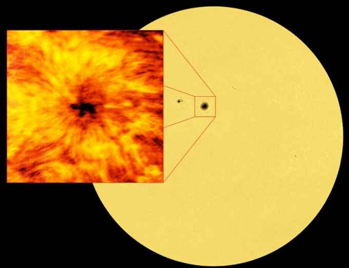 Obraz całego Słońca wykonany na długości fali 617,3 nm. Fot. ALMA/ESO/NAOJ/NRAO