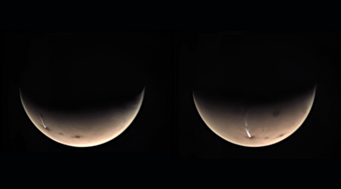 Sonda Mars Express znów dostrzegła dziwną formację chmur nad jednym z marsjańskich wulkanów