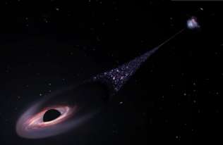 Czarna dziura wyrzucona z własnej galaktyki ciągnie za sobą korowód gwiazd