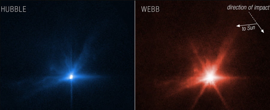 Teleskopy Webba i Huble'a zarejestrowały uderzenie sondy DART w asteroidę Dimorphos