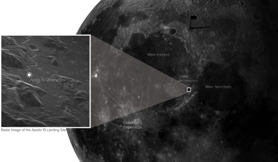 Miejsce lądowania misji Apollo 15 - pierwsze tak dokładne zdjęcie powierzchni Księżyca zrobione z Ziemi
