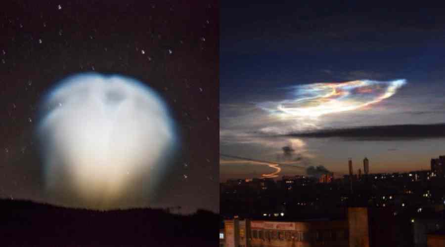 Jasny obłok na niebie po testach rosyjskiej rakiety