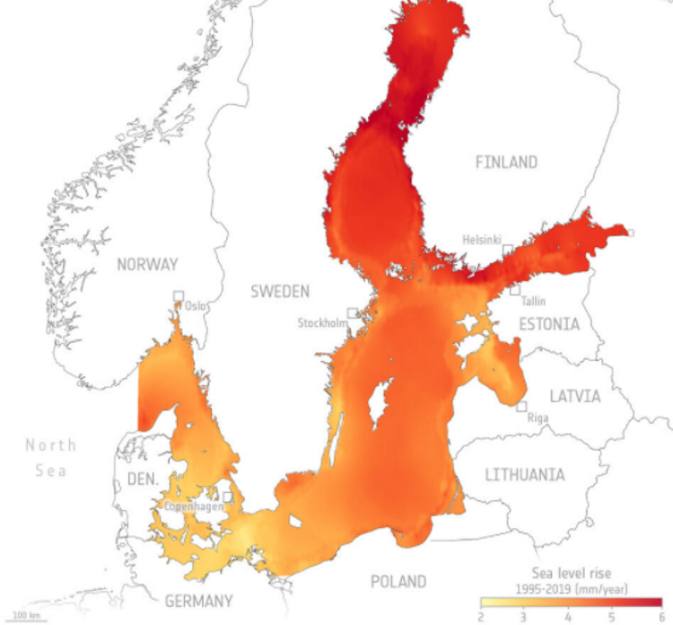 Wzrost poziomu Bałtyku w latach 1995-2019