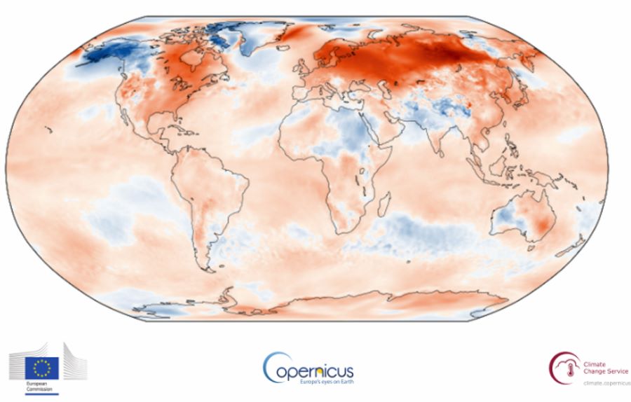 Mapa temperatur na świecie ze stycznia 2020