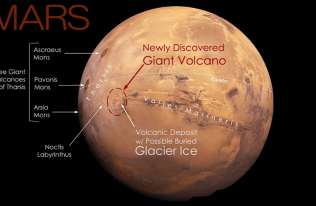 Na Marsie odkryto ogromny wulkan. U jego podnóża znajdują się pozostałości lodowca